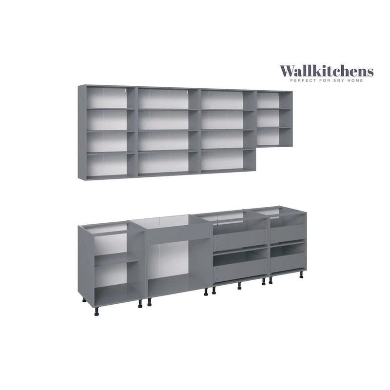 Cuisine Collection contemporaine Gris et blanc Brillant Taille de la base 9,5 pieds de large - 114x24