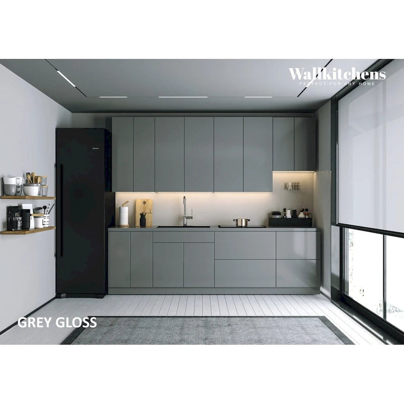 Cuisine Collection contemporaine Gris et blanc Brillant Taille de la base 9,5 pieds de large - 114x24
