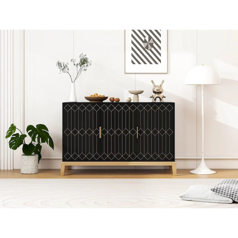Armoire de rangement à 3 portes, buffet avec étagère réglable
