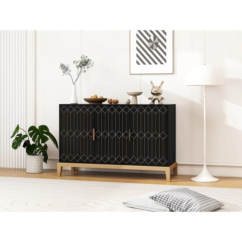 Armoire de rangement à 3 portes, buffet avec étagère réglable