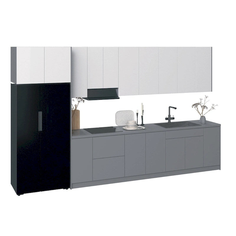 Cuisine Collection Intemporelle Gris et Blanc Brillant Taille du Meuble Bas 13 pieds de large - 157x24