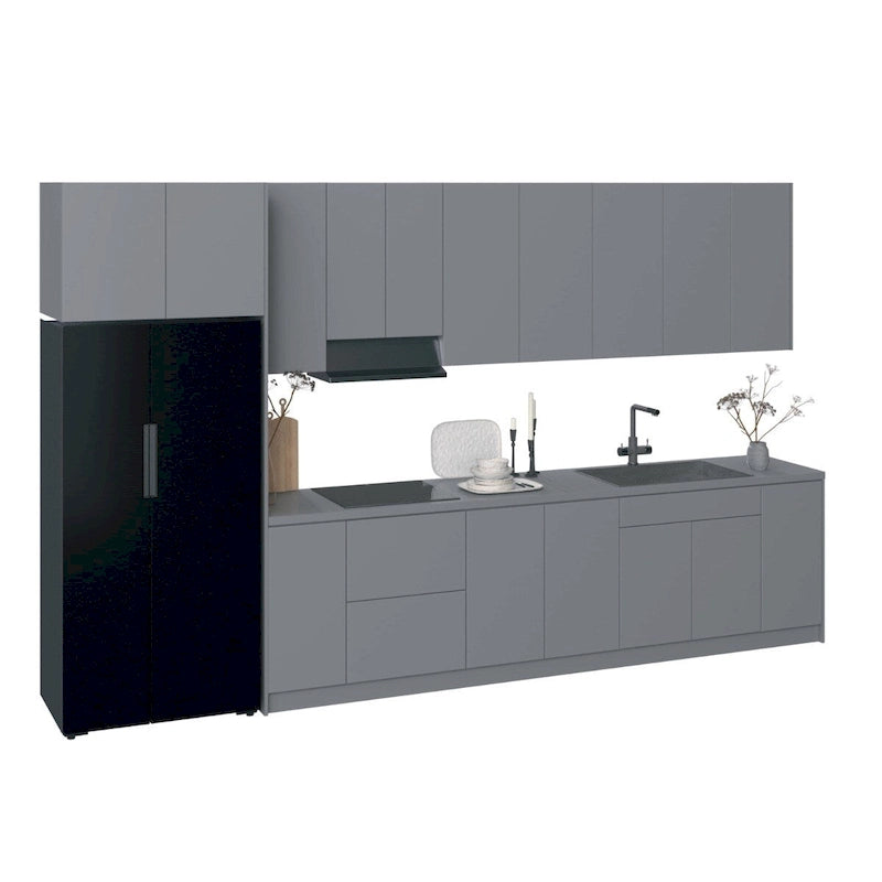 Cuisine Collection Intemporelle Gris et Blanc Brillant Taille du Meuble Bas 13 pieds de large - 157x24