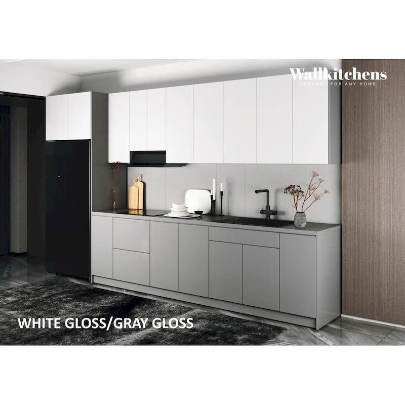 Cuisine Collection Intemporelle Gris et Blanc Brillant Taille du Meuble Bas 13 pieds de large - 157x24