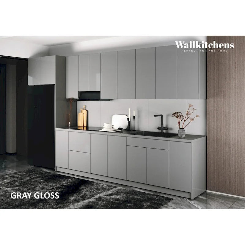 Cuisine Collection Intemporelle Gris et Blanc Brillant Taille du Meuble Bas 13 pieds de large - 157x24