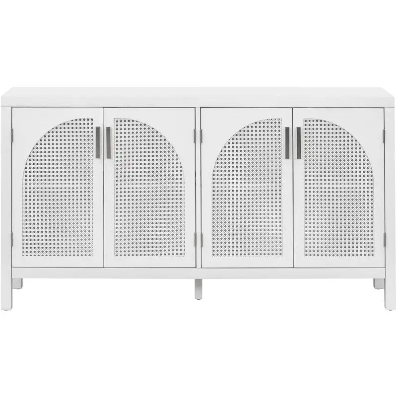 Buffet avec grand espace de rangement et porte en rotin synthétique - N/A
