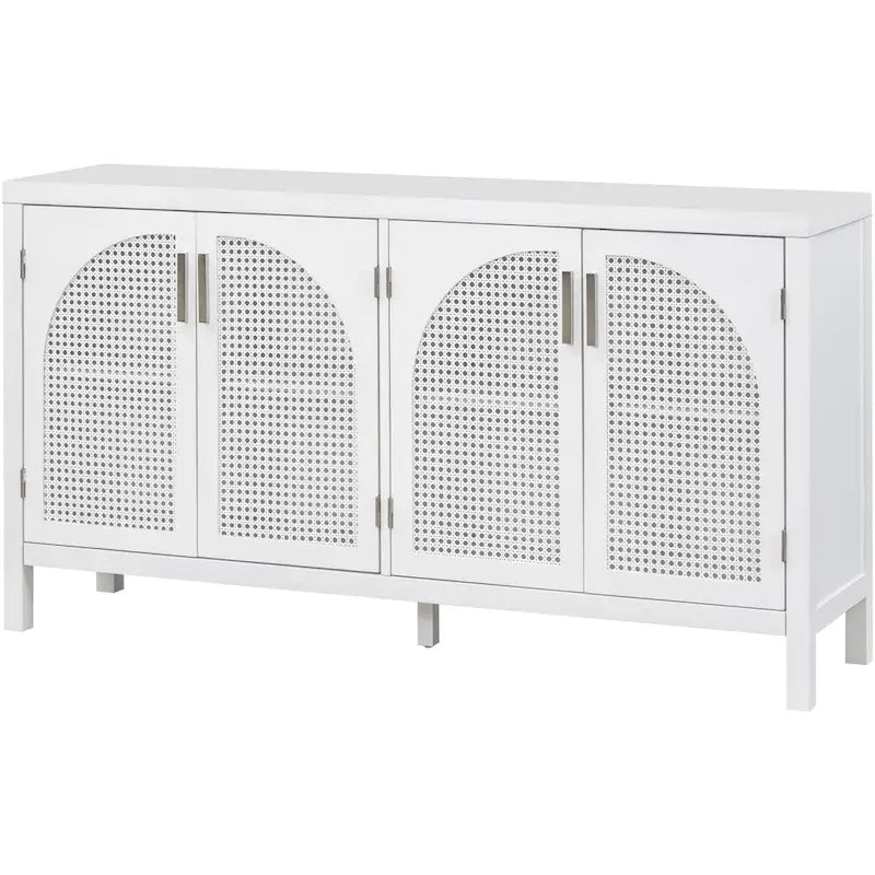 Buffet avec grand espace de rangement et porte en rotin synthétique - N/A
