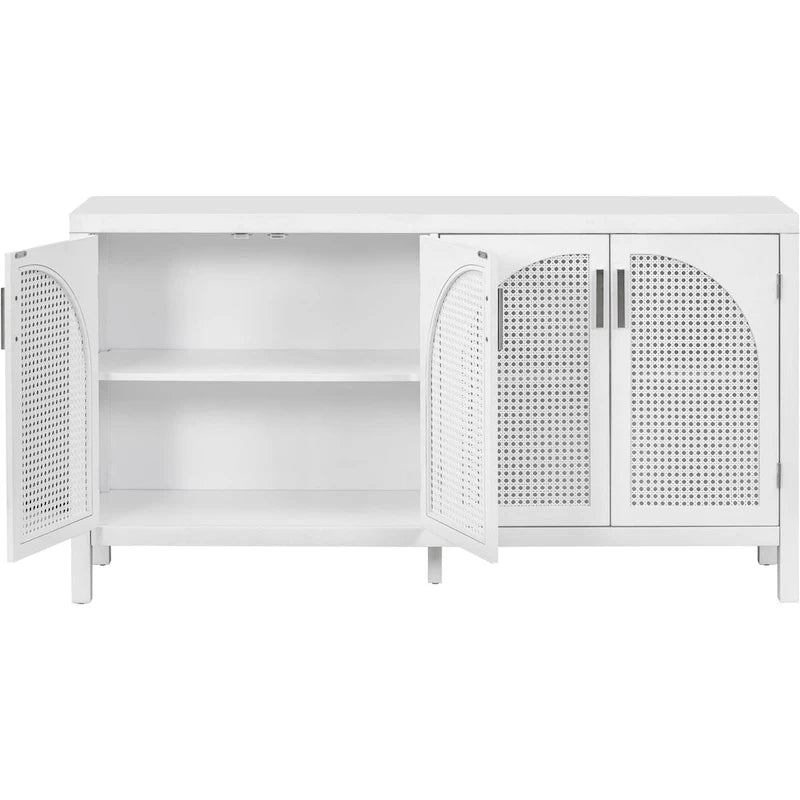 Buffet avec grand espace de rangement et porte en rotin synthétique - N/A