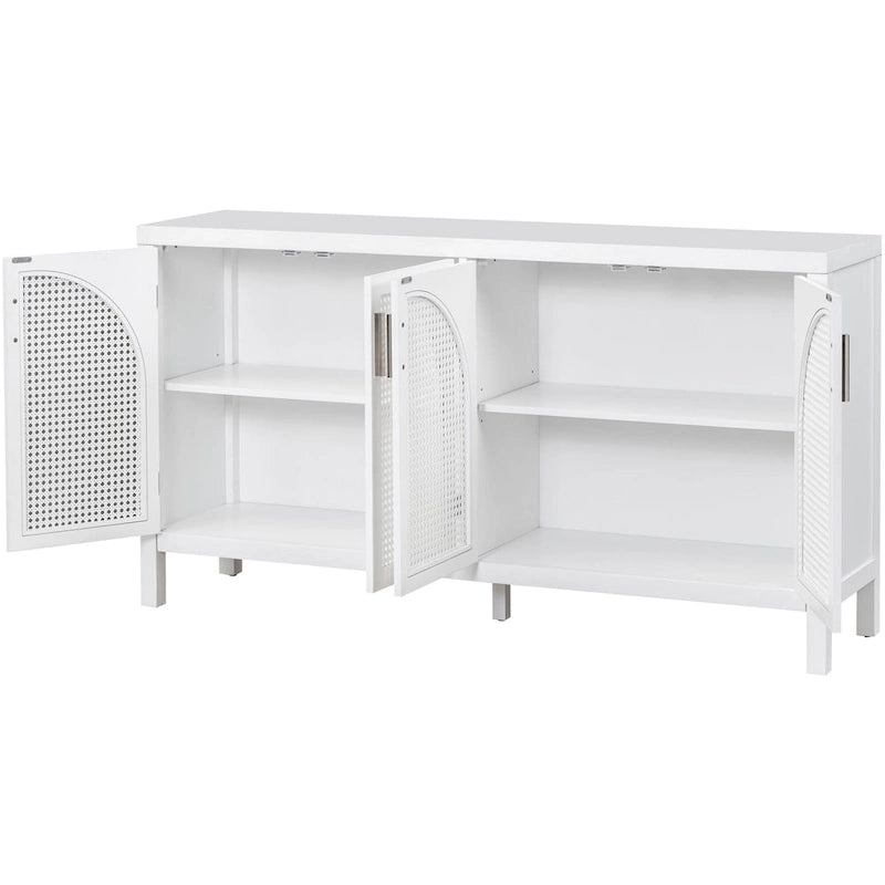 Buffet avec grand espace de rangement et porte en rotin synthétique - N/A