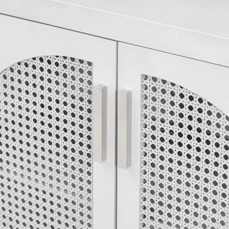 Buffet avec grand espace de rangement et porte en rotin synthétique - N/A