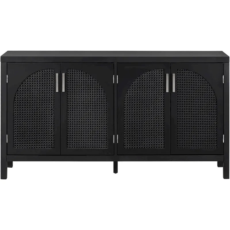 Buffet avec grand espace de rangement et porte en rotin synthétique - N/A