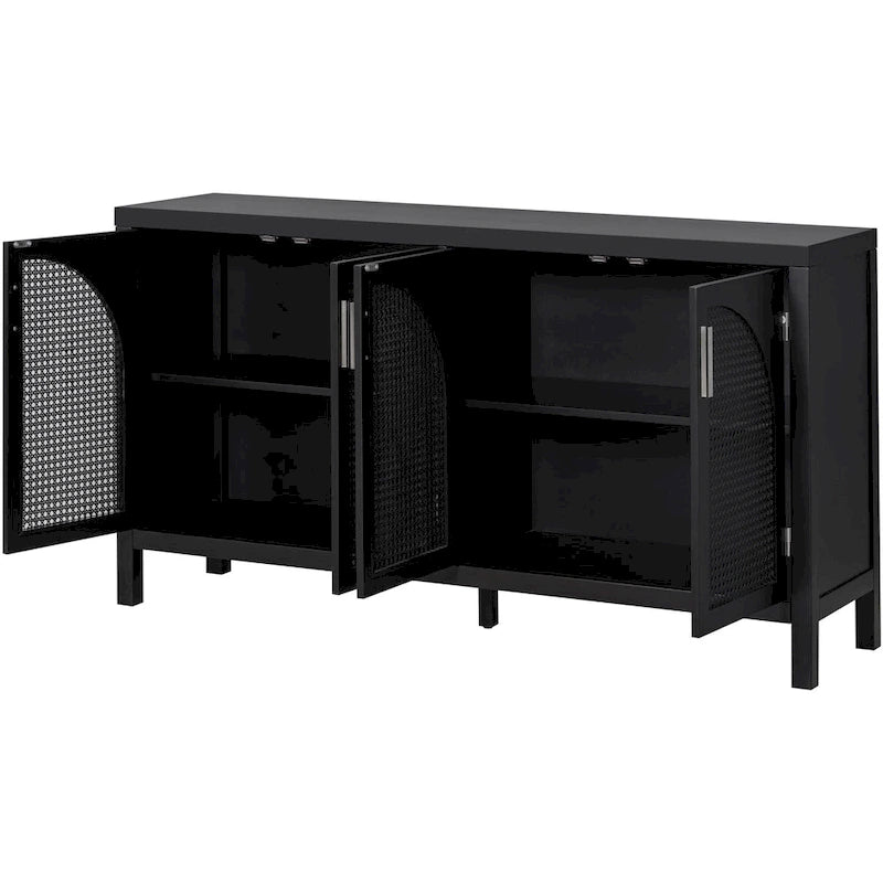 Buffet avec grand espace de rangement et porte en rotin synthétique - N/A