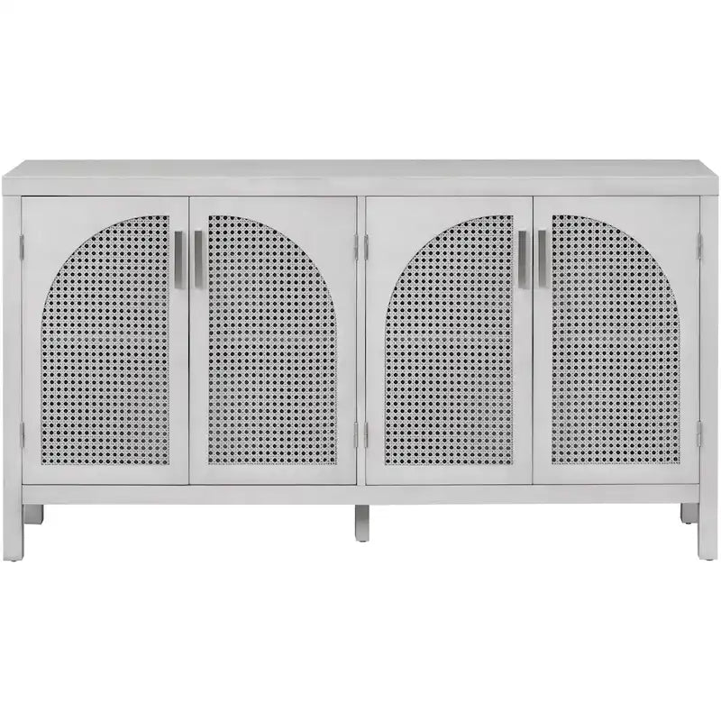 Buffet avec grand espace de rangement et porte en rotin synthétique - N/A