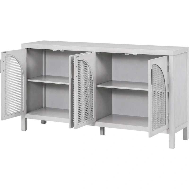 Buffet avec grand espace de rangement et porte en rotin synthétique - N/A