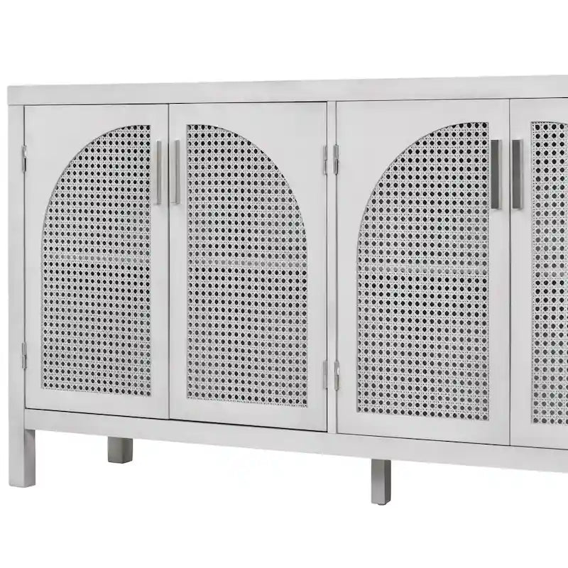 Buffet avec grand espace de rangement et porte en rotin synthétique - N/A