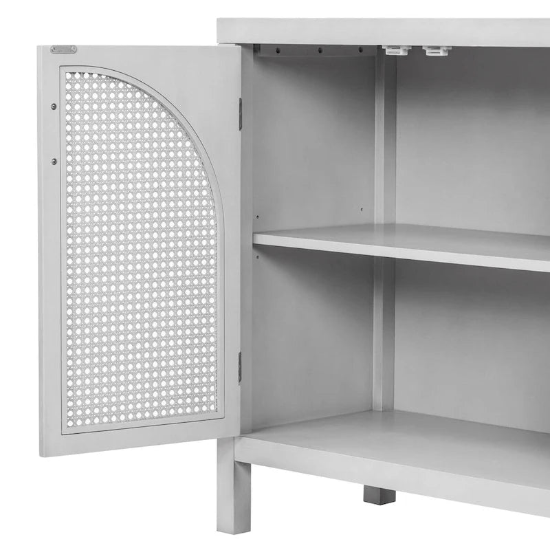 Buffet avec grand espace de rangement et porte en rotin synthétique - N/A