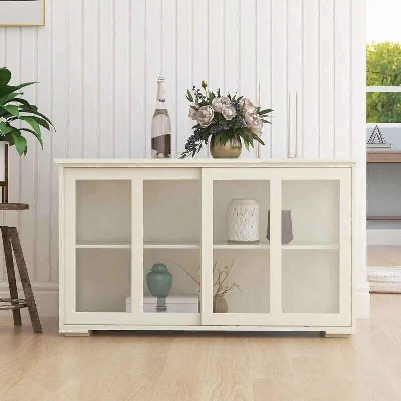 Meuble de cuisine de rangement avec porte en verre - Blanc - N/A