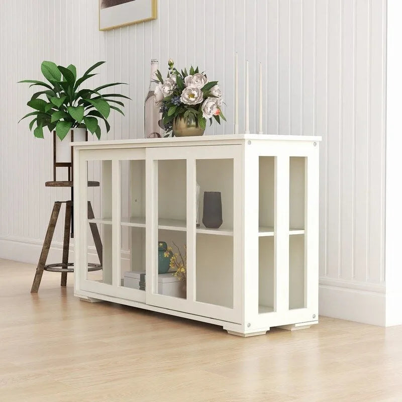 Meuble de cuisine de rangement avec porte en verre - Blanc - N/A