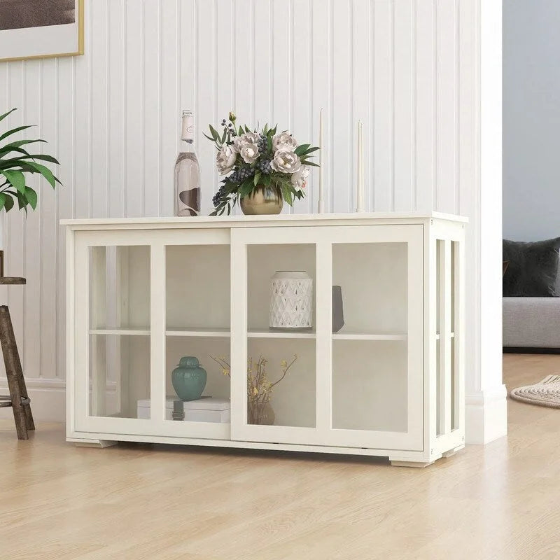 Meuble de cuisine de rangement avec porte en verre - Blanc - N/A
