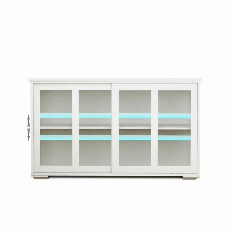 Meuble de cuisine de rangement avec porte en verre - Blanc - N/A