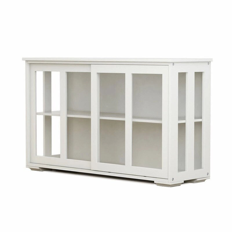 Meuble de cuisine de rangement avec porte en verre - Blanc - N/A