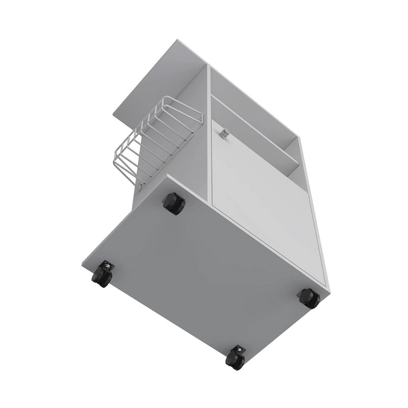Chariot de cuisine Kryot, meuble à une porte, quatre roulettes, finition blanche, haute qualité et durable
