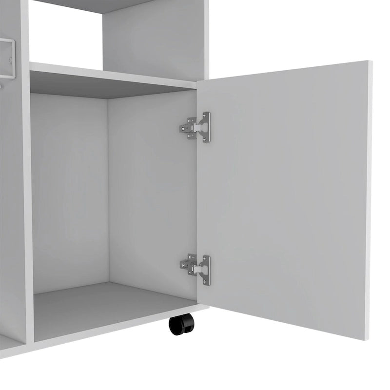Chariot de cuisine Kryot, meuble à une porte, quatre roulettes, finition blanche, haute qualité et durable
