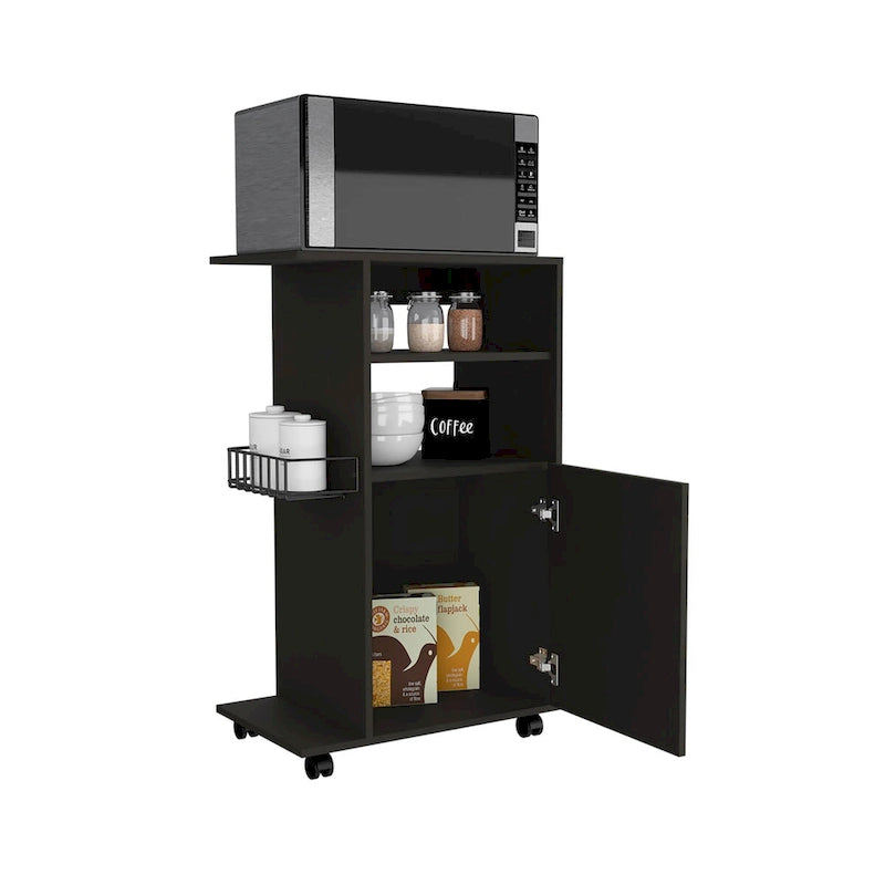 Chariot de cuisine Kryot, meuble à une porte, quatre roulettes, finition blanche, haute qualité et durable