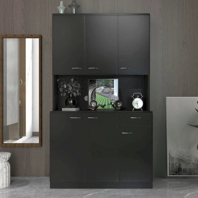 Armoire haute et meuble de cuisine de 179,90 cm, avec 6 portes, 1 étagère ouverte et 1 tiroir pour chambre à coucher