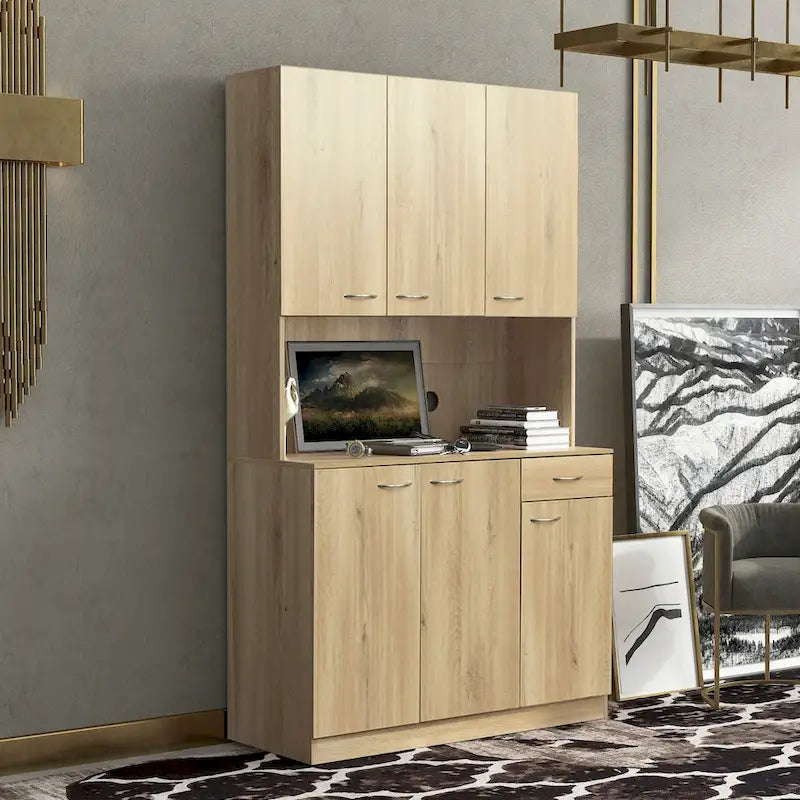 Armoire haute et meuble de cuisine de 179,90 cm, avec 6 portes, 1 étagère ouverte et 1 tiroir pour chambre à coucher