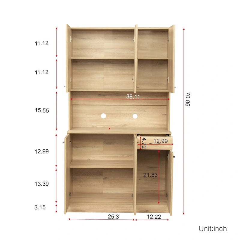 Armoire haute et meuble de cuisine de 179,90 cm, avec 6 portes, 1 étagère ouverte et 1 tiroir pour chambre à coucher