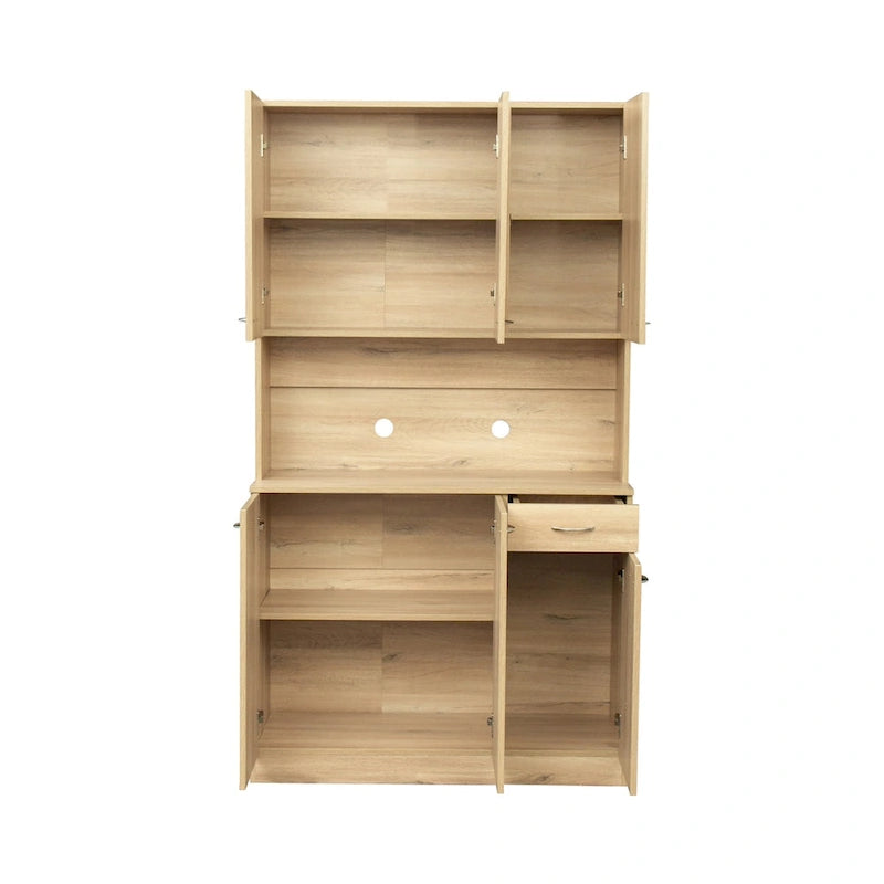 Armoire haute et meuble de cuisine de 179,90 cm, avec 6 portes, 1 étagère ouverte et 1 tiroir pour chambre à coucher