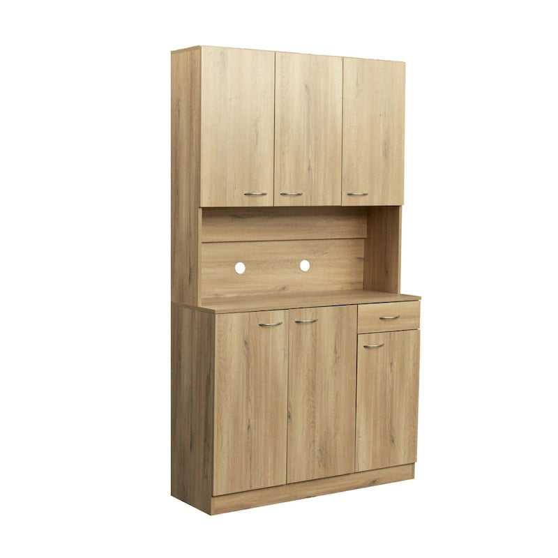 Armoire haute et meuble de cuisine de 179,90 cm, avec 6 portes, 1 étagère ouverte et 1 tiroir pour chambre à coucher