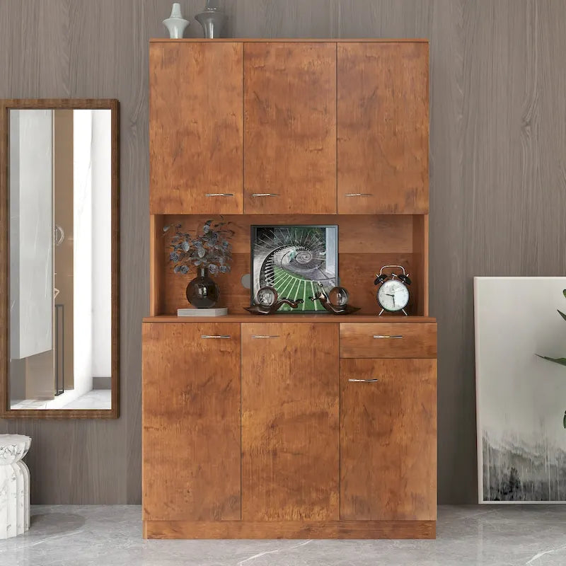 Armoire haute et meuble de cuisine de 179,90 cm, avec 6 portes, 1 étagère ouverte et 1 tiroir pour chambre à coucher