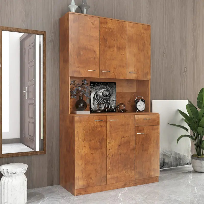 Armoire haute et meuble de cuisine de 179,90 cm, avec 6 portes, 1 étagère ouverte et 1 tiroir pour chambre à coucher