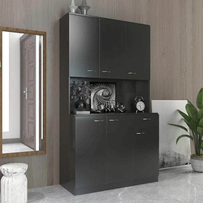 Armoire haute et meuble de cuisine de 179,90 cm, avec 6 portes, 1 étagère ouverte et 1 tiroir pour chambre à coucher