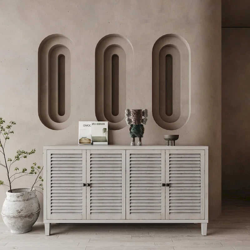 Meuble d'appoint 4 portes persiennes en bois Meuble de rangement Bahut Buffet - S/O