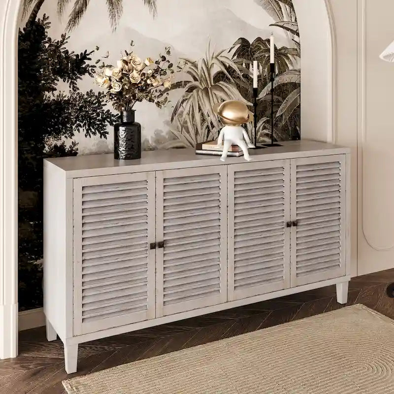 Meuble d'appoint 4 portes persiennes en bois Meuble de rangement Bahut Buffet - S/O