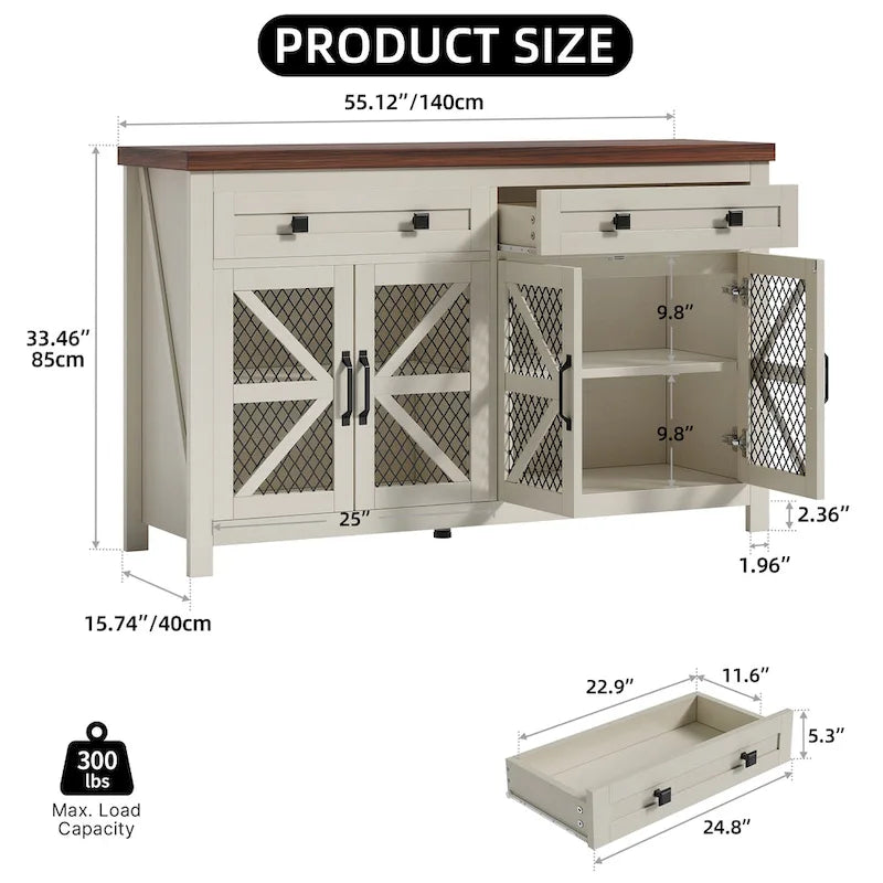 Moasis 55 Buffet de ferme avec rangement, meuble de bar à café