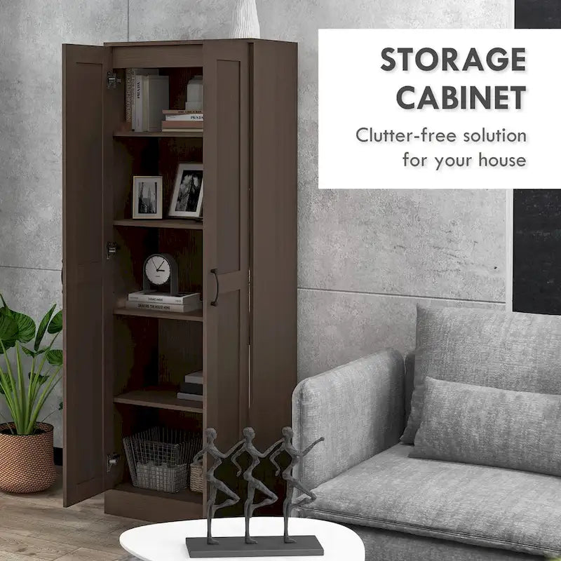 Armoire de rangement haute de 69 po avec étagères mobiles, garde-manger de style moderne avec portes à fermeture douce, café