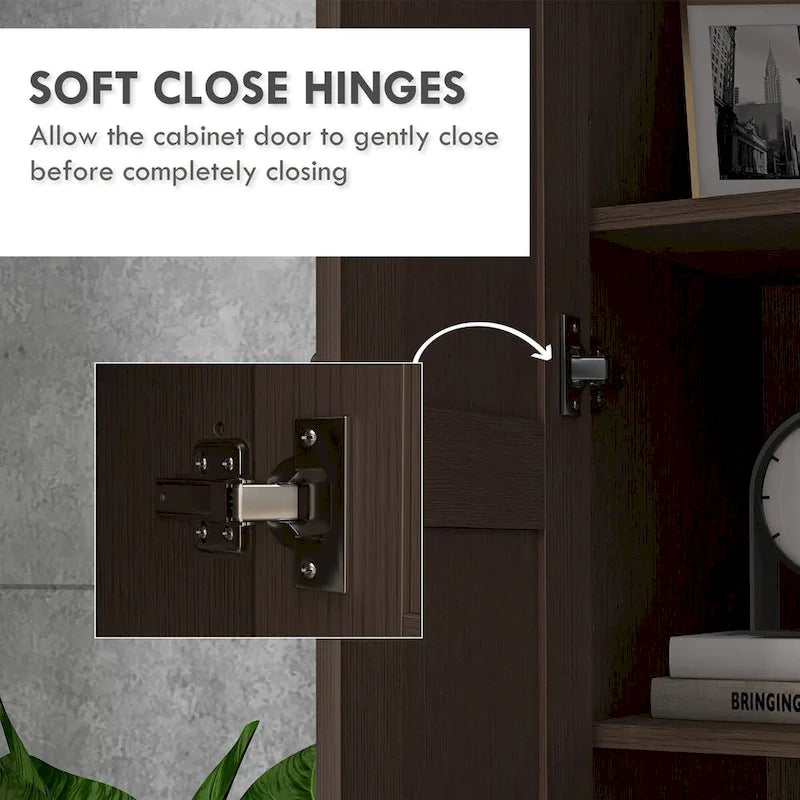 Armoire de rangement haute de 69 po avec étagères mobiles, garde-manger de style moderne avec portes à fermeture douce, café