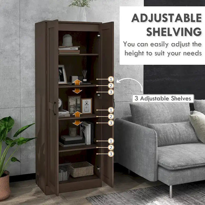 Armoire de rangement haute de 69 po avec étagères mobiles, garde-manger de style moderne avec portes à fermeture douce, café
