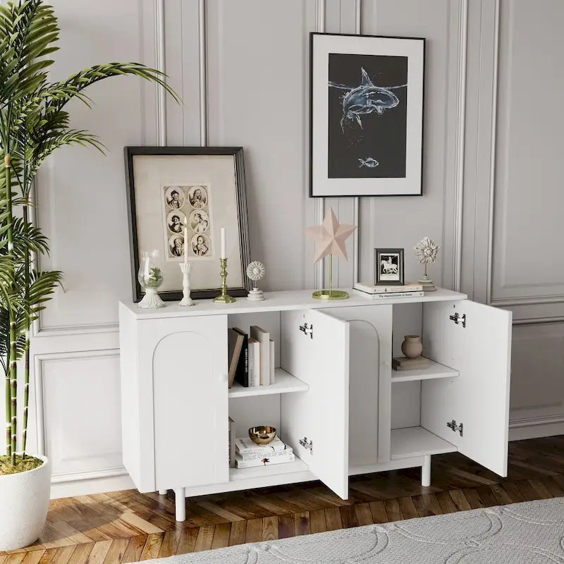 Meuble de rangement 4 portes Intaglio avec pieds en pin