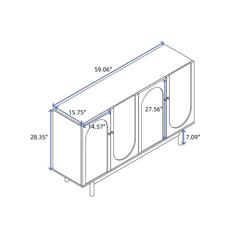Meuble de rangement 4 portes Intaglio avec pieds en pin