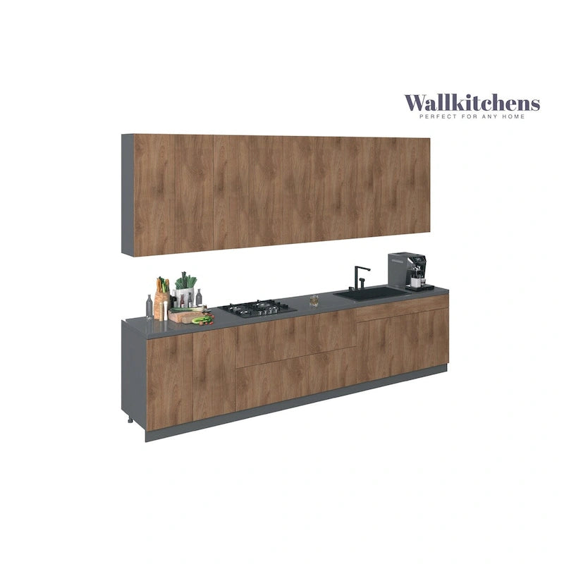Collection Kitchen Elite Epicure - Teck Naturel et Base Noire - Taille 11 pieds de large - 138x24