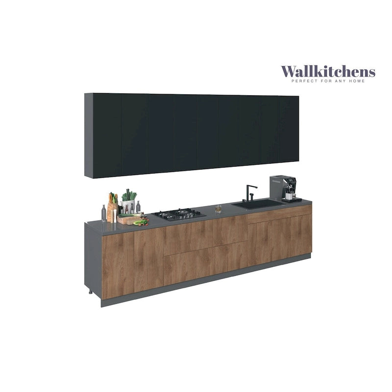 Collection Kitchen Elite Epicure - Teck Naturel et Base Noire - Taille 11 pieds de large - 138x24