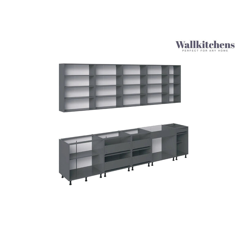 Collection Kitchen Elite Epicure - Teck Naturel et Base Noire - Taille 11 pieds de large - 138x24