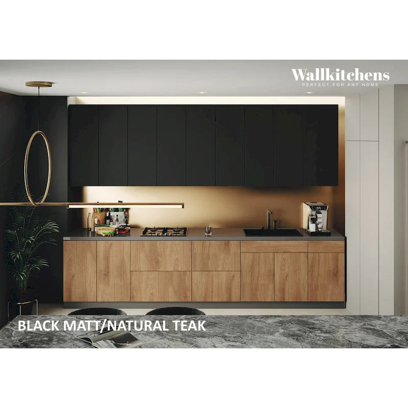 Collection Kitchen Elite Epicure - Teck Naturel et Base Noire - Taille 11 pieds de large - 138x24