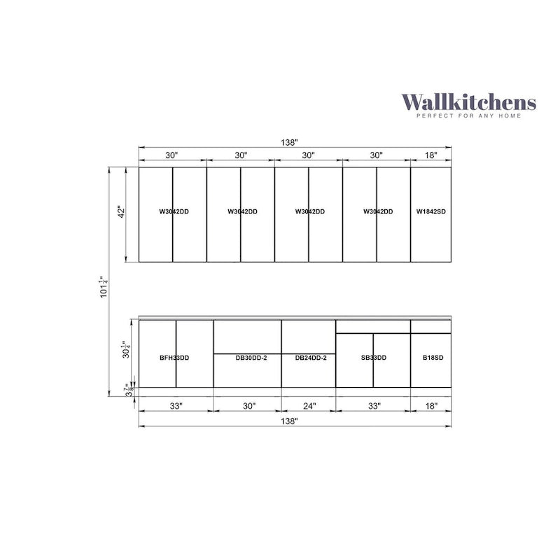 Collection Kitchen Elite Epicure - Teck Naturel et Base Noire - Taille 11 pieds de large - 138x24