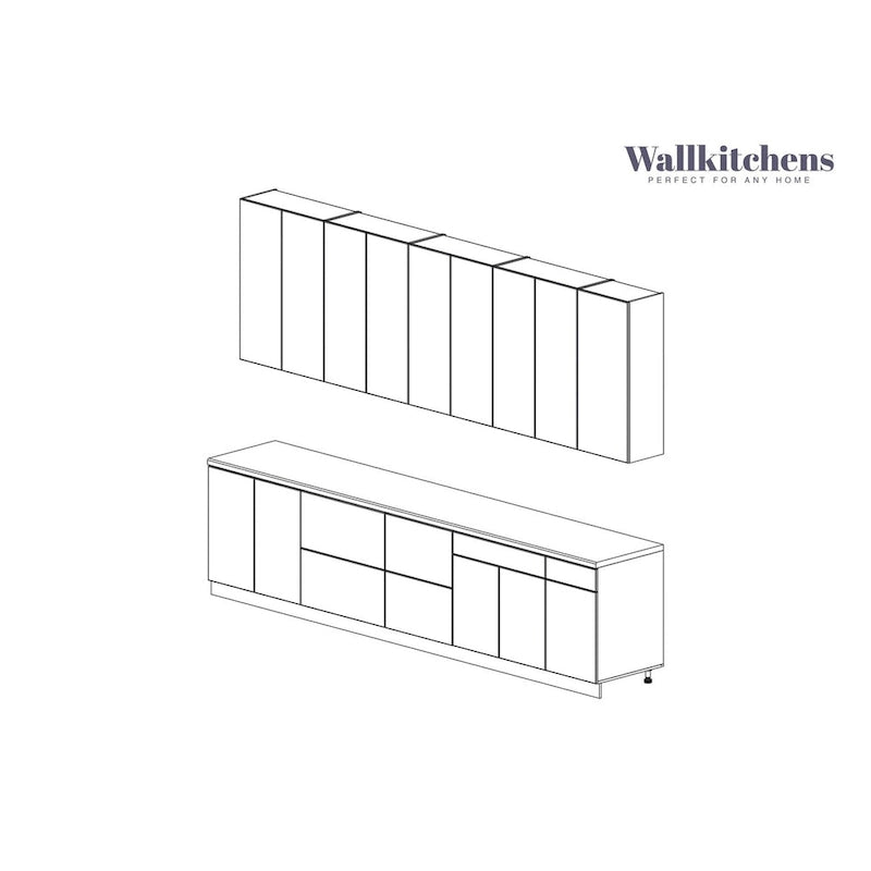 Collection Kitchen Elite Epicure - Teck Naturel et Base Noire - Taille 11 pieds de large - 138x24