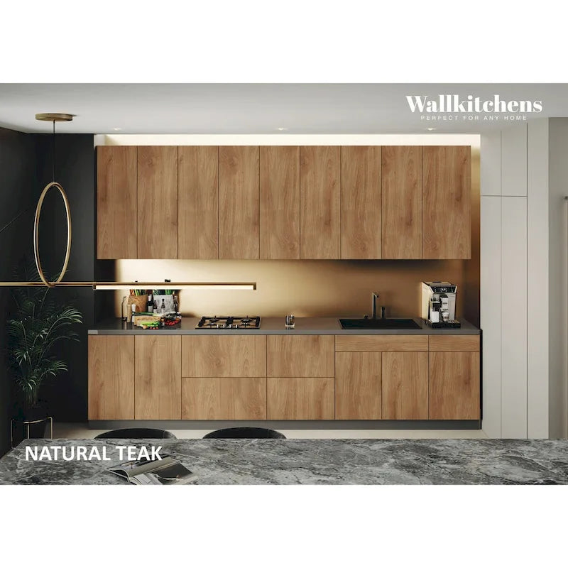 Collection Kitchen Elite Epicure - Teck Naturel et Base Noire - Taille 11 pieds de large - 138x24